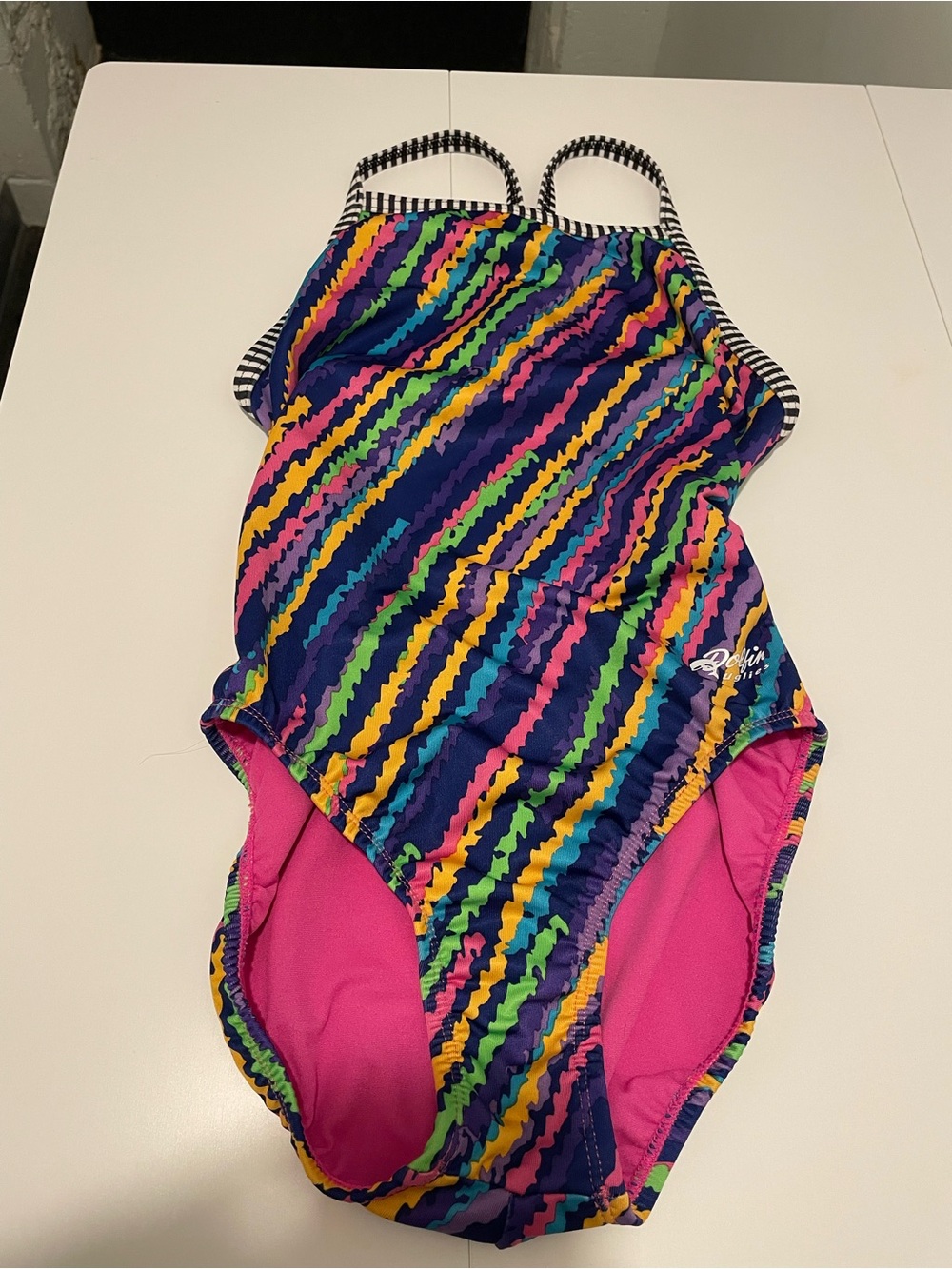 Dolfin Miami Uglies V-2 Back One Piece Swimsuit Purple & Pink Size 36